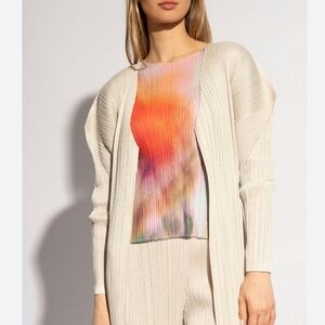 Issey Miyake Cream Pleated Cardigan with Multicolor Ombre Top